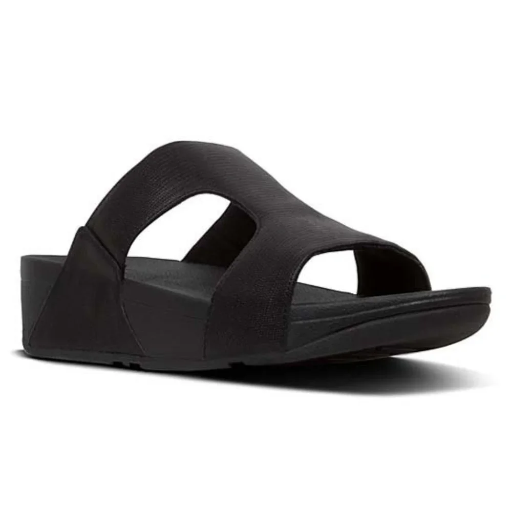 Fitflop Black Shimmerlizard H-Bar Sandal - Women 7